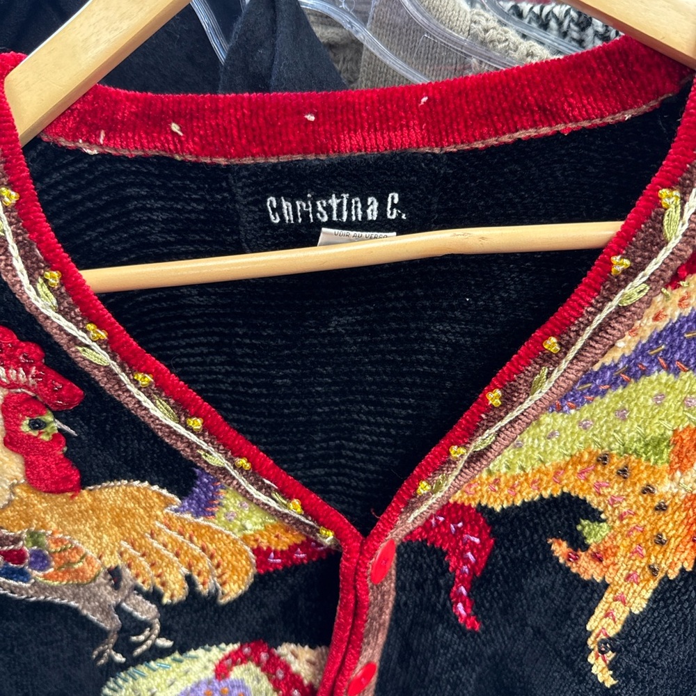 Christina Black Cardigan with Vibrant Embroidery